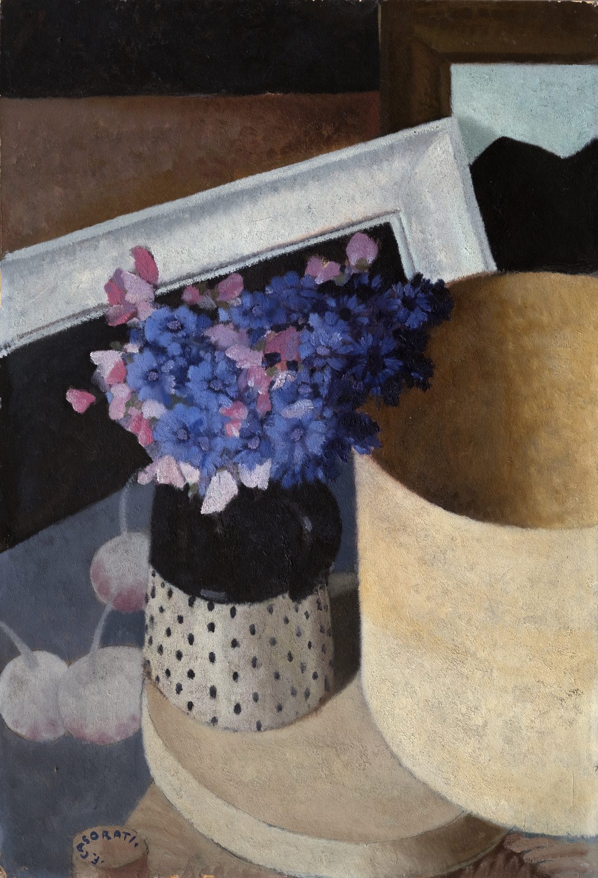Felice Casorati, Fiori e cappelliera, 1928